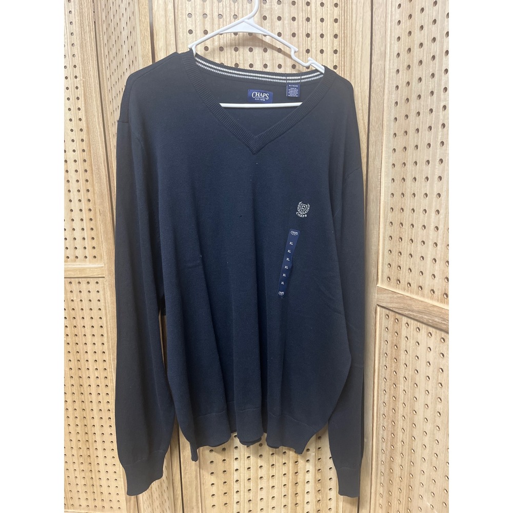 CHAPS Mens V Neck Sweater Navy Blue XL Long Sleeve Classic Fit NEW